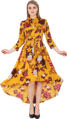 Emeros Women High Low Yellow Midi/Calf Length Dress