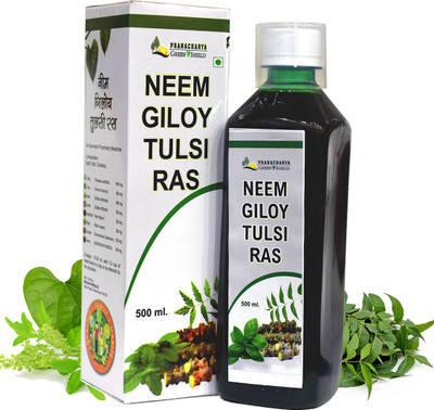 Pranacharya Greenshield Neem Giloy Tulsi Juice with Cinnamon, Amla & Ginger for Immunity Booster | Pure & Natural(500 ml)