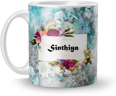 Beautum Name Sinthiya Printed White Ceramic (350)ml Model No:BTNAMXYZ020680 Ceramic Coffee Mug(350 ml)