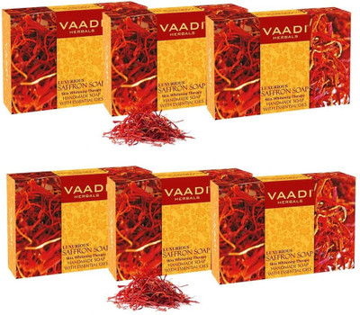 VAADI HERBALS Pack of 6 Luxurious Saffron Soap - Skin Whitening Therapy (75 gms x 6)(6 x 75 g)