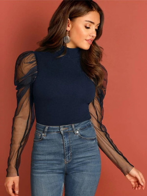 DARZI Casual Full Sleeve Solid Women Blue Top