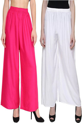 Style Access Flared Women White, Pink Trousers
