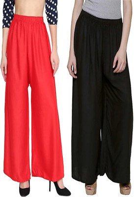 Style Access Flared Women Red, Black Trousers