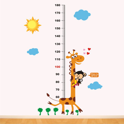 WALL STICKS 150 cm Giraffe Height Measurement Chart Sun Clouds Baby Kids Learning Education School Non-Reusable Sticker(Pack of 1)