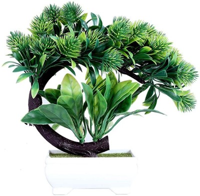 Breewell Plastic Artificial Bonsai Plant Tree Flowers with Pot for Home Decoration Bonsai Wild Artificial Plant  with Pot(18 cm, Green)