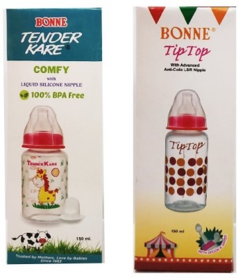 BONNE Tiptop & Tenderkare feeding bottles (150ml) (set of 2) with spoon & sipper - 150 ml(Multicolor)