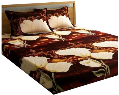 AASTHA HANDLOOM 178 TC Cotton Double Printed Flat Bedsheet(Pack of 1, Maroon, White)