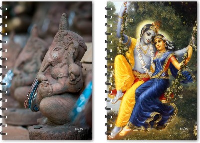 ESCAPER Mud Ganesh & Radha Krishna on Jhula Designer Notebook, Designer Diaries, Notepads - Pack of 2 Qty A5 Notebook Ruled 160 Pages(Multicolor, Pack of 2)