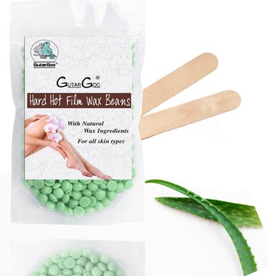 GutarGoo Painless Brazilian Hair Removal Hard Film Hot Wax Beans for Stripless Body Waxing at Home with free spatula(Nourishing Green Aloe Vera) Wax(50 g)