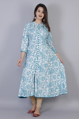 Highlight fashion export Women Floral Print Anarkali Kurta(Light Blue)