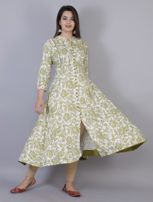 Highlight fashion export Women Floral Print Anarkali Kurta(Green)