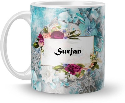 Beautum Name Surjan Printed White Ceramic (350)ml Model No:BTNAMXYZ021508 Ceramic Coffee Mug(350 ml)