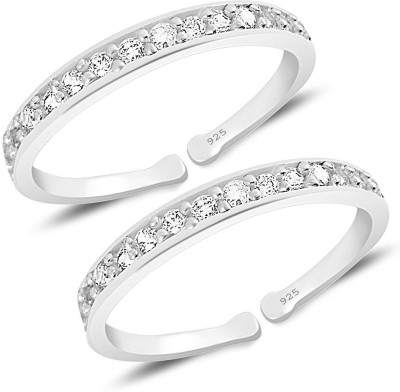 STYLEEJEWEL 92.5 Sterling Silver Multi CZ Band Toe-rings (Bichhiya) for Women Sterling Silver Cubic Zirconia Silver Plated Toe Ring