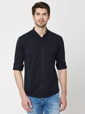 MUFTI Men Solid Casual Dark Blue Shirt