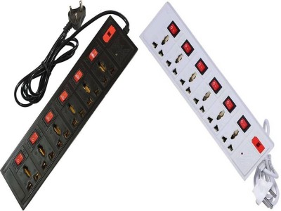 GLUCKLICH EXTENSION BOARD 6+6 6  Socket Extension Boards(White, Black, 3.5 m, With USB Port)