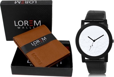 LOREM Combo Of Tan Color Artificial Leather Wallet & Analog Watch  - For Men