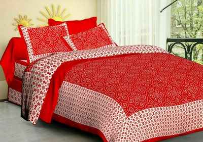 tripati sanganeri prints 104 TC Cotton Double Jaipuri Prints Flat Bedsheet(Pack of 1, Red)