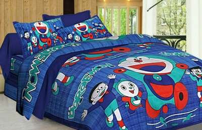 MISHTI CREATION Cotton Double Flat 228 TC Jaipuri Prints Bedsheet(Pack of 1, Blue)