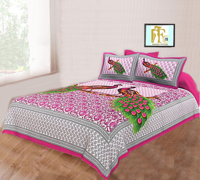 Soft Double Cotton Bed sheet Cotton Double, Queen Flat 144 TC Jaipuri Prints Bedsheet(Pack of 1, Pink)