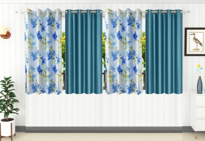 Stella Creations 152 cm (5 ft) Polyester Blackout Window Curtain (Pack Of 4)(Plain, Blue)