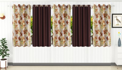Stella Creations 152 cm (5 ft) Polyester Blackout Window Curtain (Pack Of 5)(Plain, Brown)