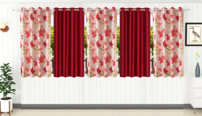 Stella Creations 152 cm (5 ft) Polyester Blackout Window Curtain (Pack Of 5)(Printed, Maroon)