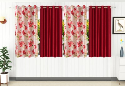 Stella Creations 152 cm (5 ft) Polyester Blackout Window Curtain (Pack Of 4)(Plain, Maroon)