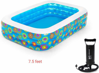 ASHA Bestway 3 Ring Rectangular Swimming Pool Tub with Pump (Multicolour, 7.5 ft) Inflatable Swimming Pool(Multicolor)