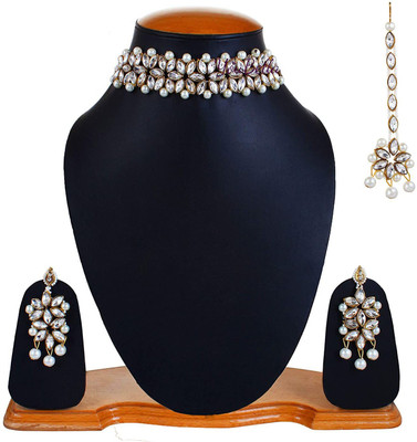 Mansa Creation Alloy Gold-plated White Jewellery Set(Pack of 1)