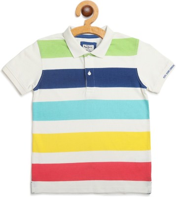 Pepe Jeans Boys Striped Pure Cotton Regular T Shirt(White, Pack of 1)