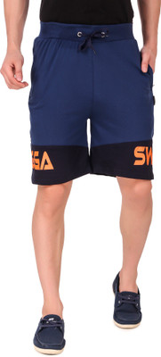 Plus91 Printed Men Blue Basic Shorts, Regular Shorts