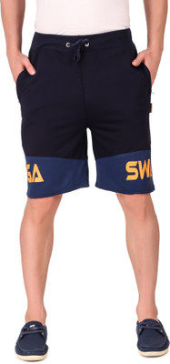 Plus91 Printed Men Dark Blue Basic Shorts, Regular Shorts