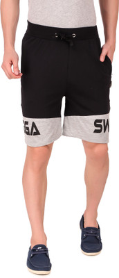 Plus91 Printed Men Black Basic Shorts, Regular Shorts