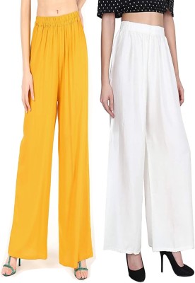 Style Access Flared Women White, Yellow Trousers