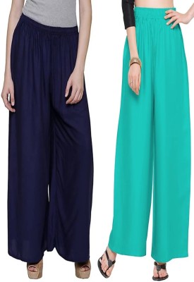 Style Access Flared Women Dark Blue, Green Trousers