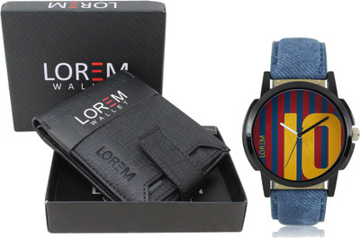 LOREM Combo Of Black Color Artificial Leather Wallet & Analog Watch  - For Men