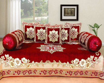 Shivkirpa Velvet Floral Diwan Set(Red)