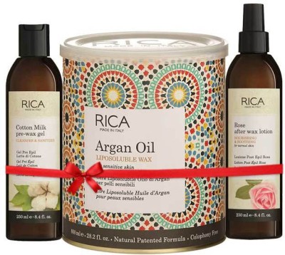 Rica Argan Oil Wax Combo Kit (1 Argan Oil Wax , 1 Cotton Milk Pre Waxing Gel, 1 Rose After wax lotion) Wax(250 ml, Set of 3)