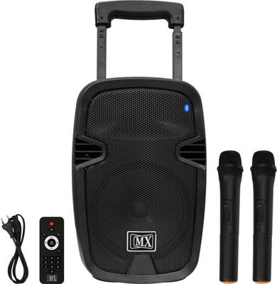 MX Portable Multimedia Trolley Speaker and Built-in Amplifier Battery Bluetooth Usb Radio Fm Sd Card Aux Input & 2 Wireless Microphone Remote mx3710 Indoor, Outdoor PA System