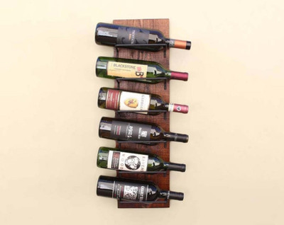 Hubwooden BEST Wine Bottle Holder Wine Rack With Wine Glass Holder Wall Mounted Wooden, Iron Wall Shelf(Number of Shelves - 6, Multicolor)