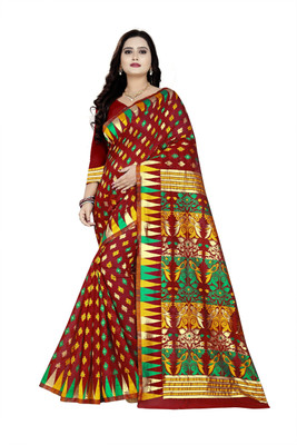 Hinayat Fashion Printed Kanjivaram Cotton Silk Saree(Multicolor)