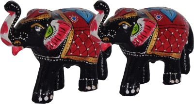 DreamKraft Paper Mache HandCrafted Set of 2 Elephant Showpiece For Home Decor And Gift Purpose Decorative Showpiece  -  10.16 cm(Paper Mache, Multicolor)