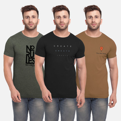 BULLMER Printed Men Round Neck Multicolor T-Shirt(Pack of 3)