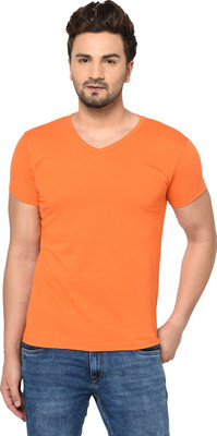 Moordale Solid Men V Neck Orange T-Shirt