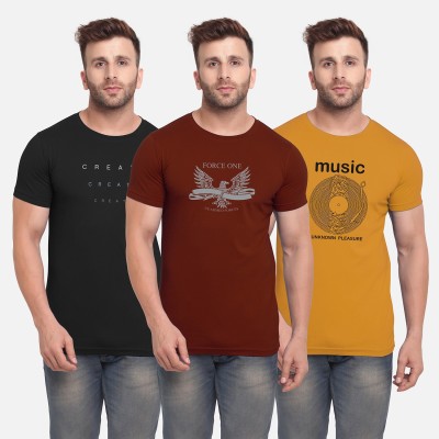 Bullmer Printed Men Round Neck Multicolor T-Shirt(Pack of 3)
