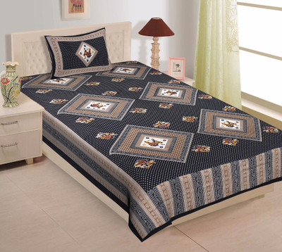 Palangaposh 140 TC Cotton Single Abstract Flat Bedsheet(Pack of 1, Black)