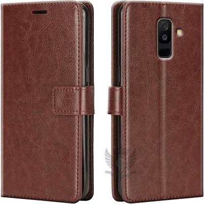 KING COVERS Flip Cover for samsung galaxy j8| Inside TPU with Card Pockets | Wallet Stand | Magnetic Closure(Brown, Hard Case, Pack of: 1)