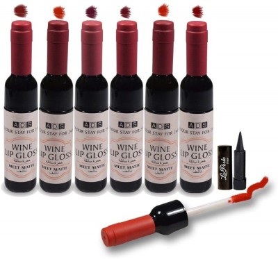 ads Wine Lip Gloss Lipstick Meet Matte 24 Hours Pack Of 6-A0747A Free LaPerla Kajal(Multicolor, 8 ml)