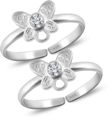 STYLEEJEWEL 92.5 Sterling Silver Butterfly CZ Toe-rings (Bichhiya) for Women Sterling Silver Cubic Zirconia Silver Plated Toe Ring