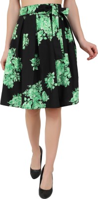 Emeros Floral Print Women Pleated Green, Black Skirt